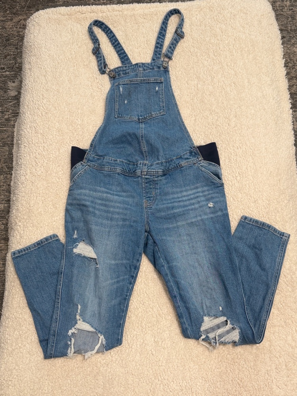 Old Navy Distressed Blue Denim Maternity Overalls